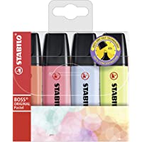 Marcador STABILO BOSS ORIGINAL pastel - Estuche con 4 colores pastel (rojo coral- rosa cerezo- azul nube- lima)